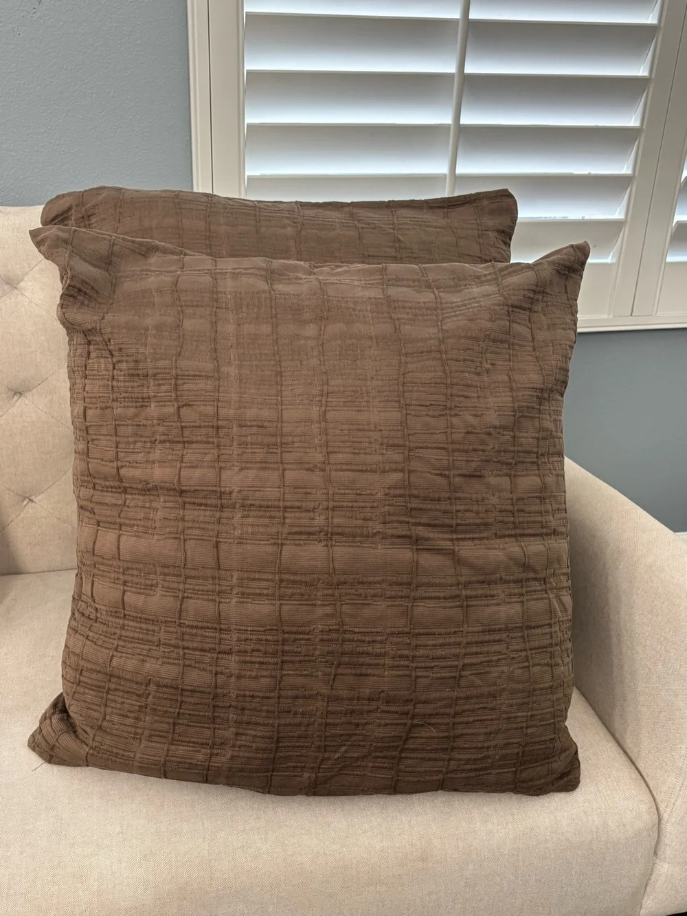 2 Calvin Klein brown grid textured euro pillow shams - 26 x 26